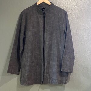 Eileen Fisher Medium Charcoal Stand Linen Blend One Button Top Style J850 gray